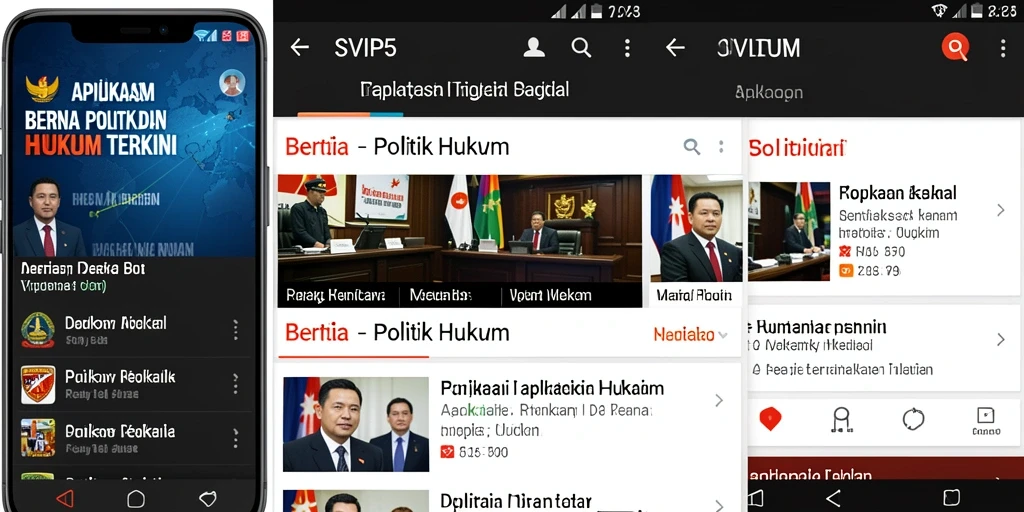 Tampilan antarmuka SVIP5 dengan berita terkini tentang politik dan hukum.