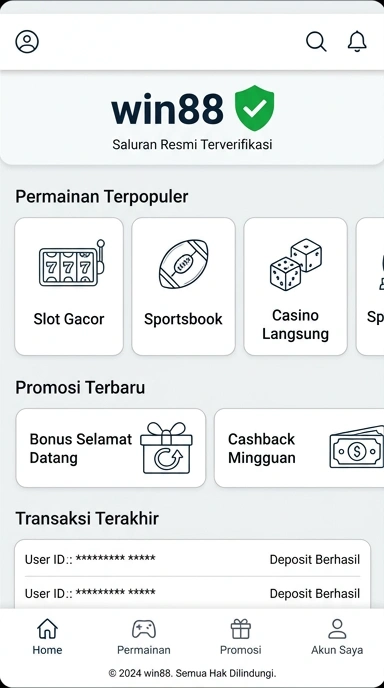 Tampilan kanal resmi win88